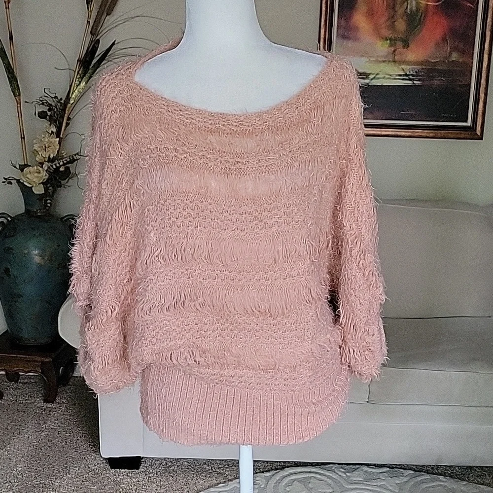 Puff & Bear Blush / Peach Color Fuzzy Sweater - Picture 1 of 10